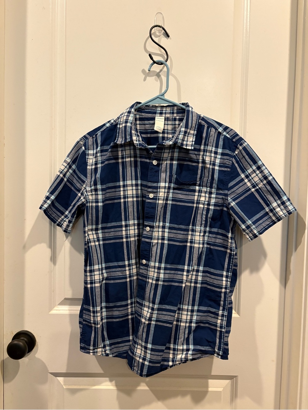 Husky Boys XL (18/20) Navy Plaid Short-Sleeve Button-Down Shirt